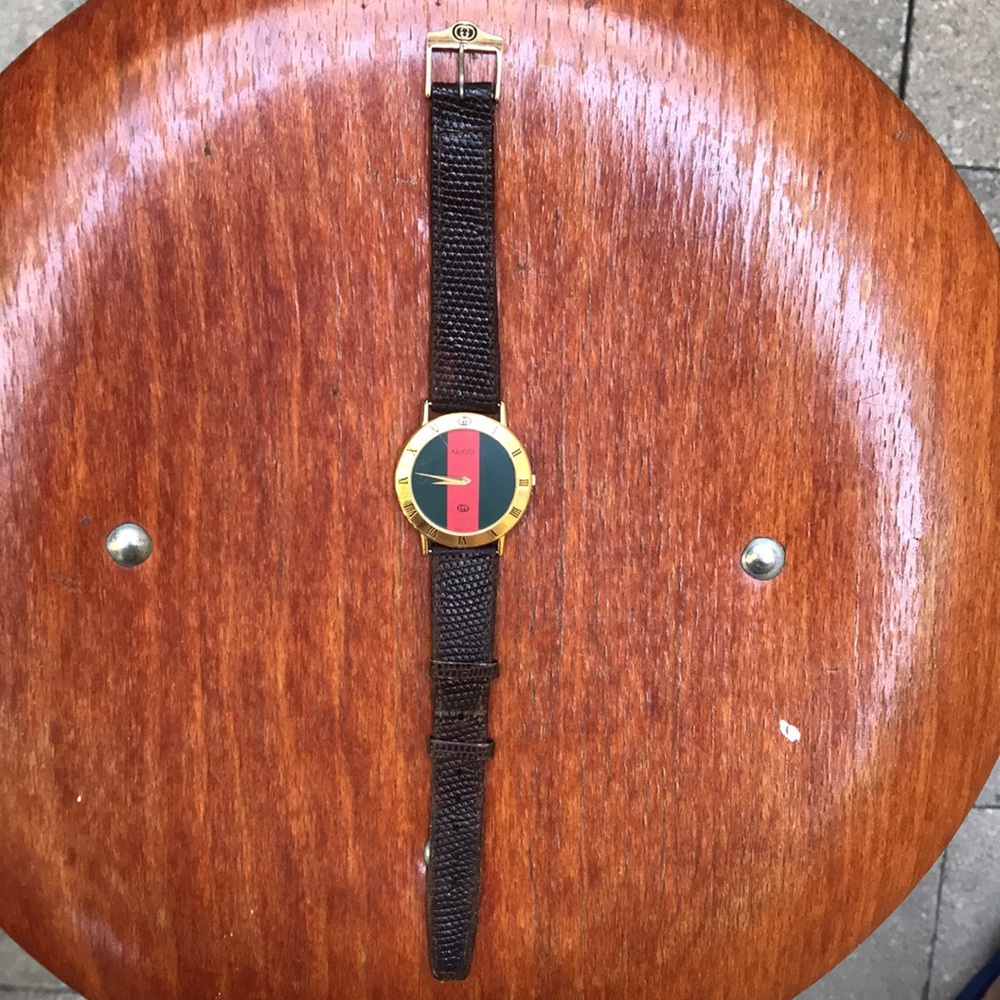 Unisex GUCCI 3000M Iconic Wristwatch Gold Plated Orig Lizard Strap. NEW BATTERY! - Picture 10 of 14